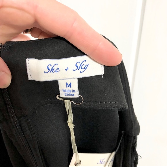 She + Sky Black Lace and Faux Suede Mini Skirt NWT - Picture 4 of 5